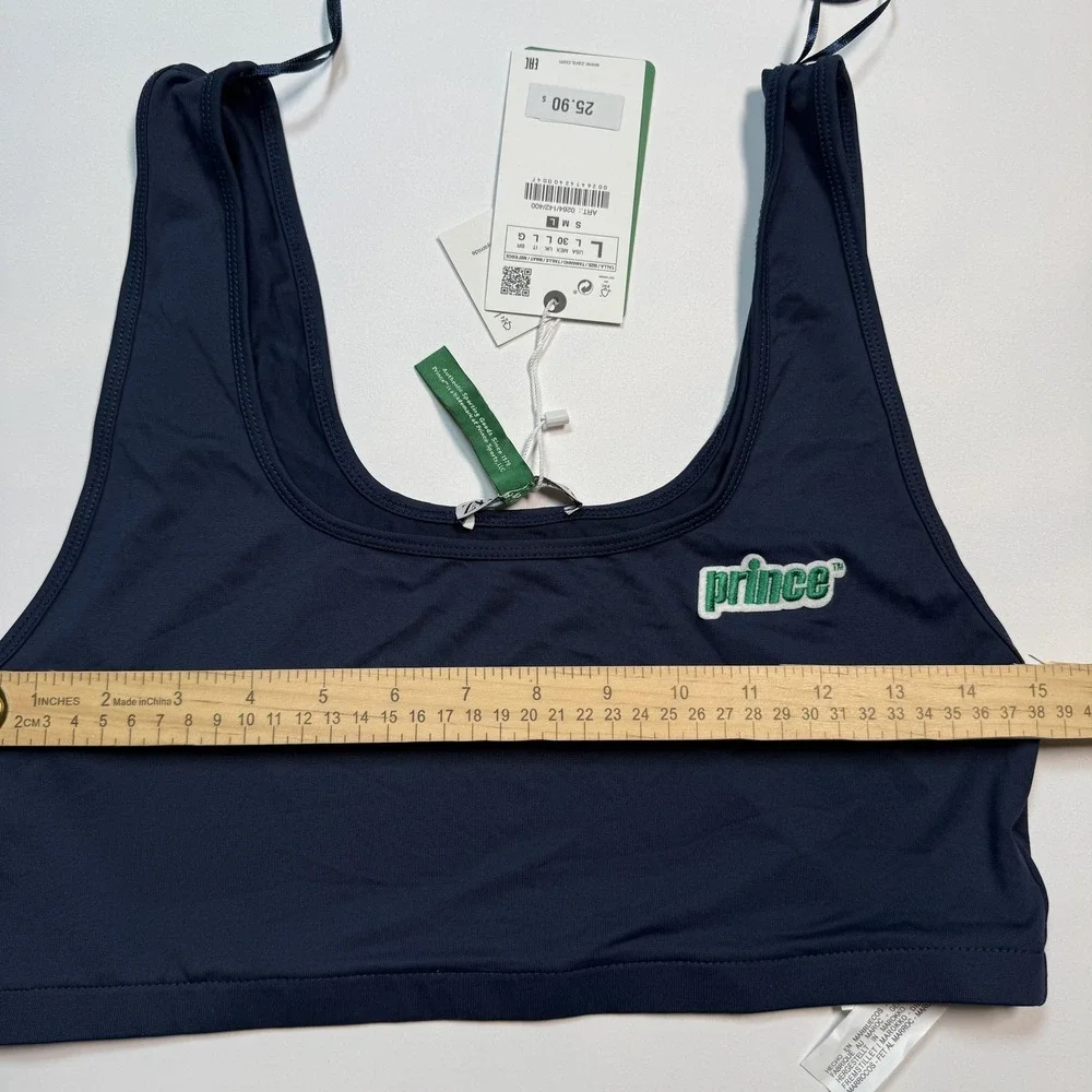 ZARA X Prince Sports Bra Womens Large Blue‎ Tennis Logo Stretch Pullover Top